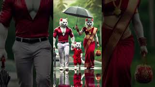 Cute kitten's and their family enjoy in rany weather #cute #cat #rain #shorts