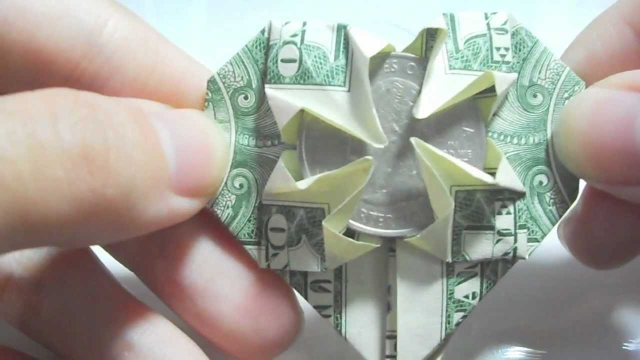 Origami How to make a heart out of a dollar YouTube