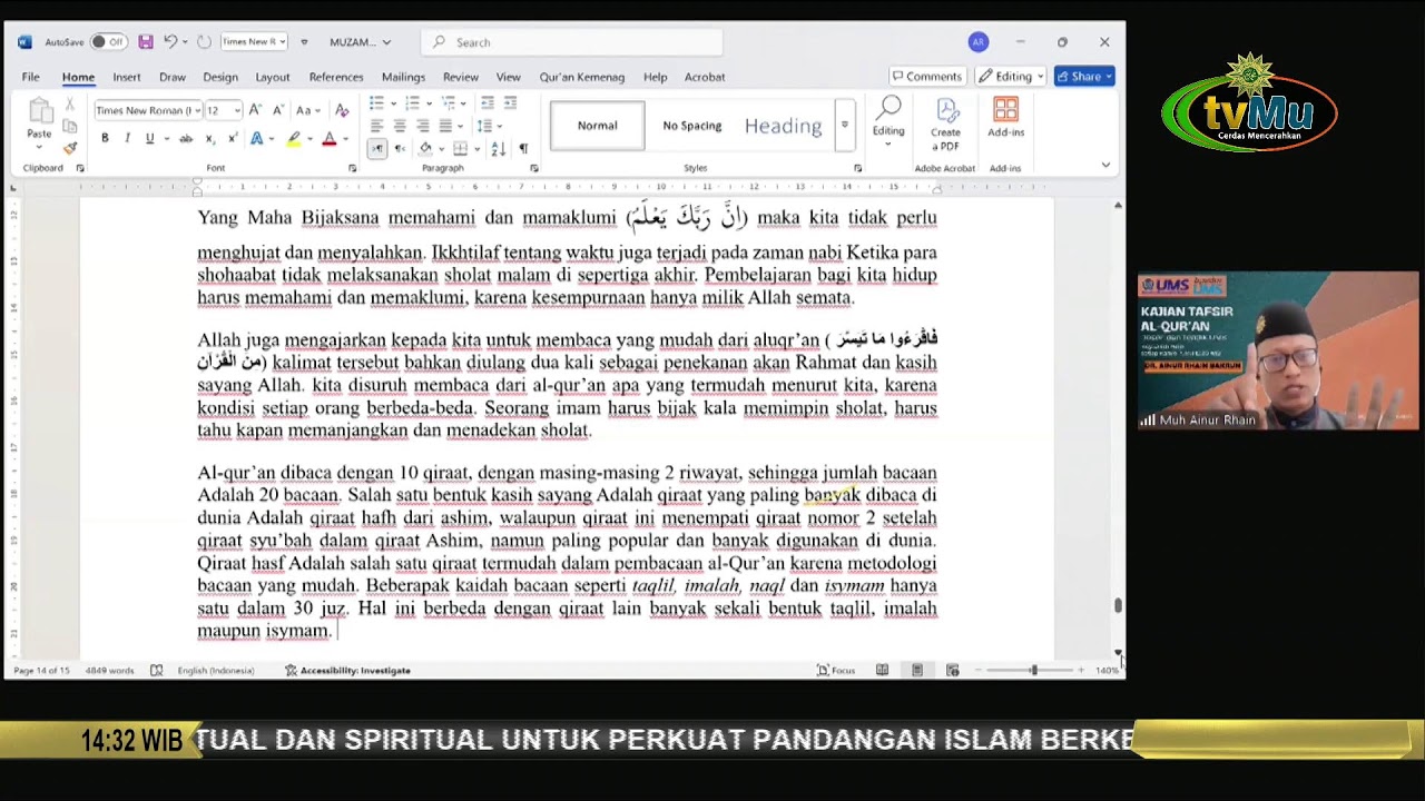 Kajian Tafsir Al-Quran UMS | Qs Muzammil - MuhammadiyahNews.com