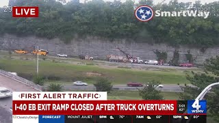 Overturned dump truck closes I-40 exit ramp in Nashville
