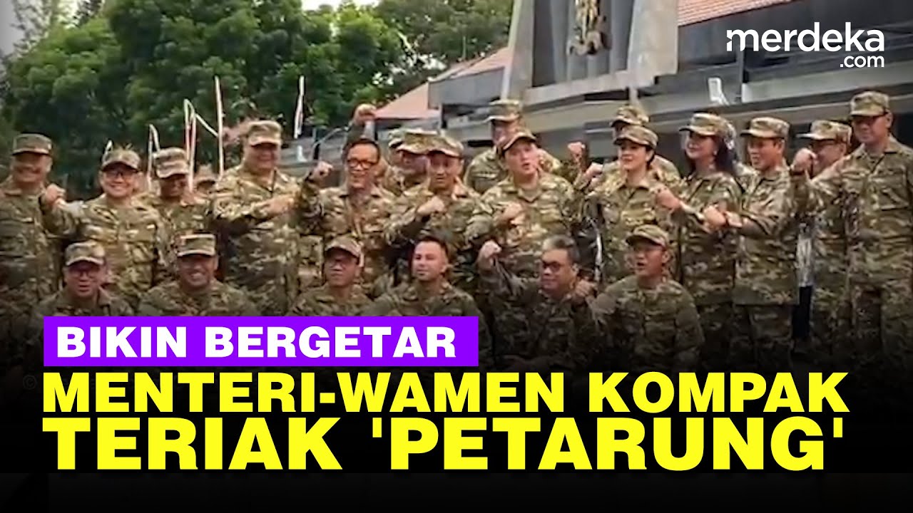Bikin Bergetar Menteri & Wamen Pakai Loreng Sangar Teriak 'Petarung' di Akmil Magelang
