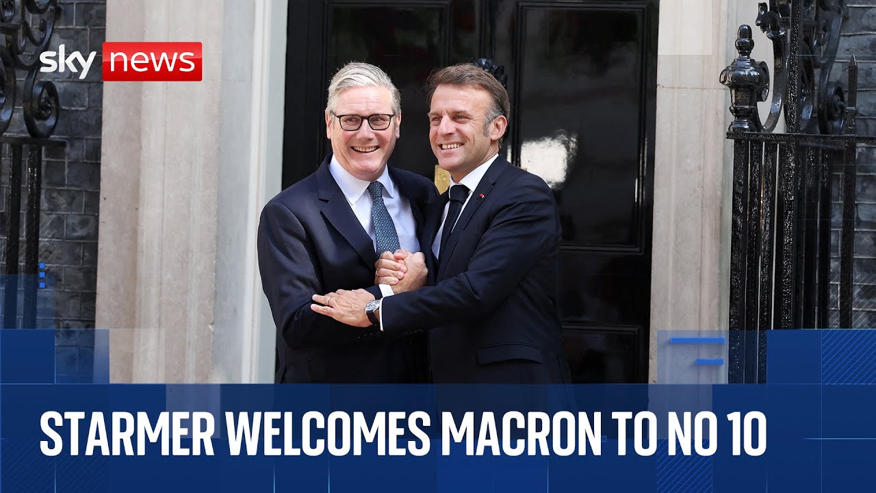 Keir Starmer welcomes Emmanuel Macron to No 10 Downing Street on the final day of UK state visit