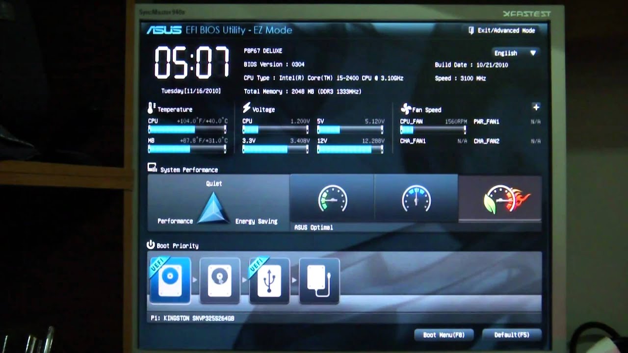 ASUS P8P67 Deluxe EFI BIOS - EZ Mode - YouTube