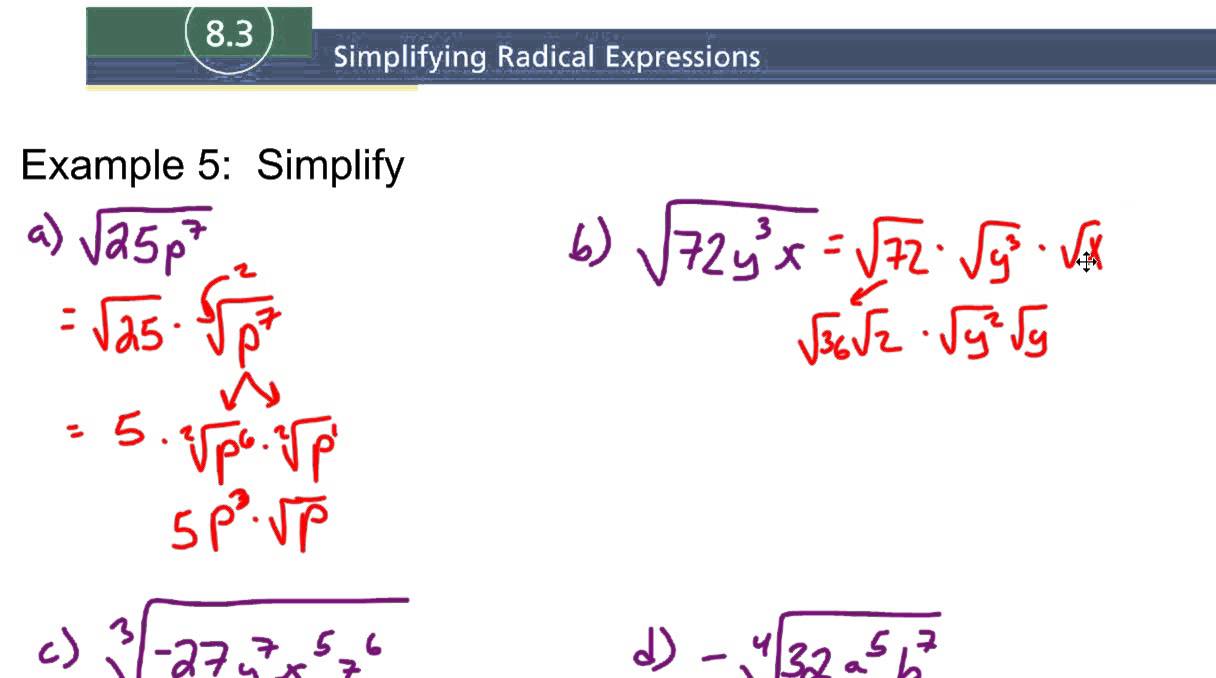 8 3 Example 5 Simplifying Radicals Involving Variables YouTube