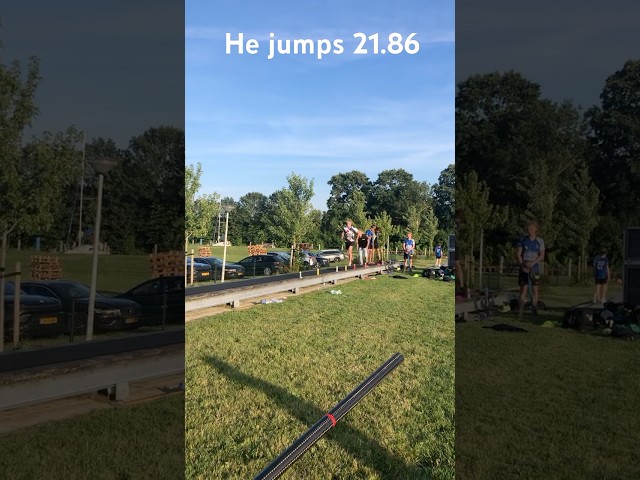 21.86 Germ almost jumped A record again 🤯 #fy #fierljeppen #sports #viralshorts