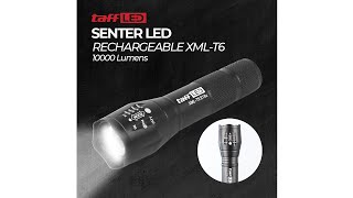 Pratinjau video produk TaffLED Senter LED USB Rechargable Zoomable XML-T6 10000 Lumens - E18u