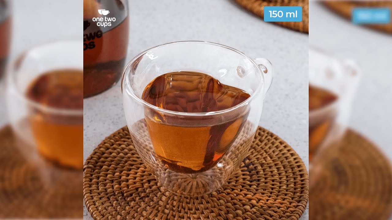 Pratinjau video produk One Two Cups Cangkir Kopi Kaca Tahan Panas Double Wall Love Cup 150ml