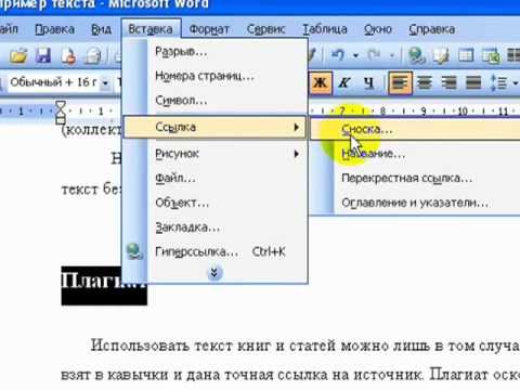 Вставка ссылок и сносок в текст с помощью Word