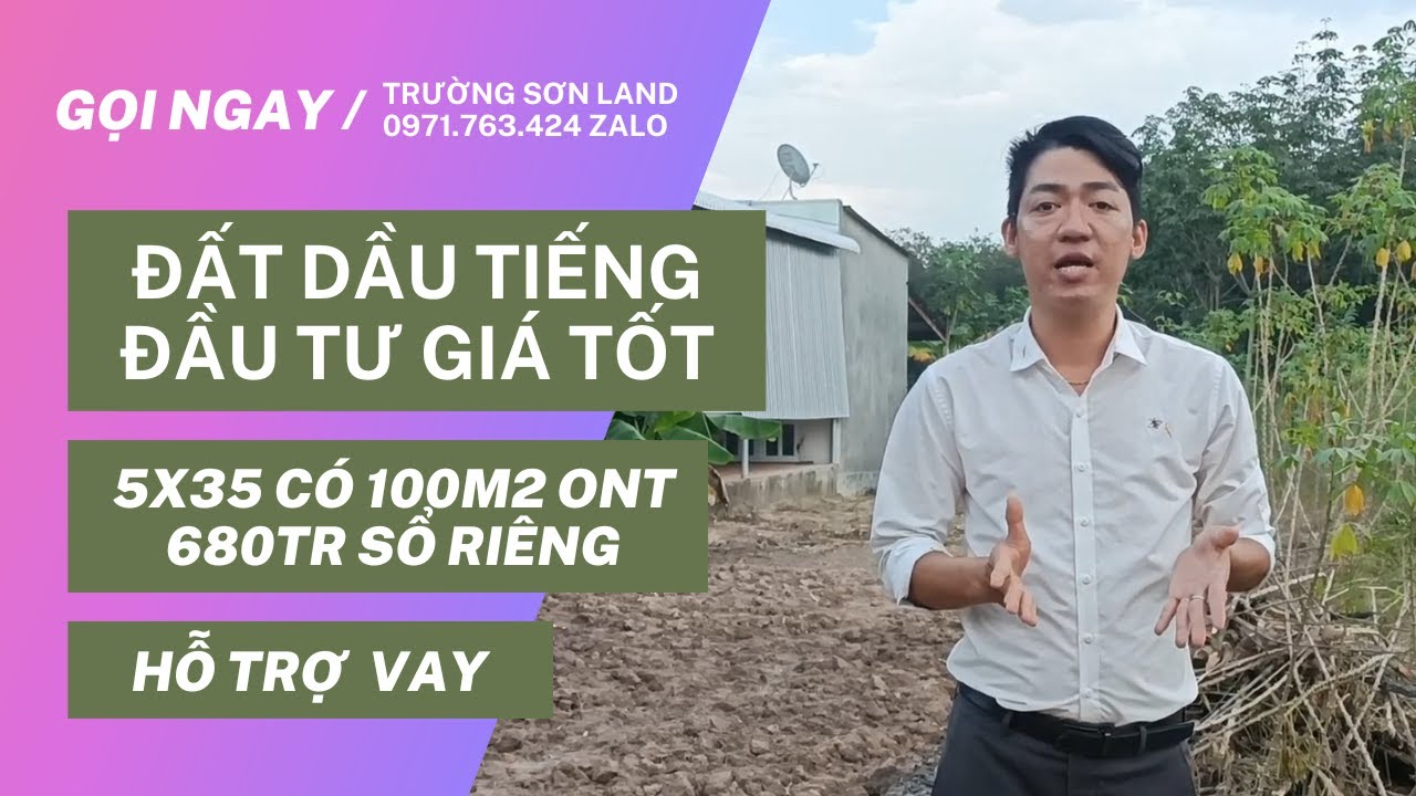Chính chủ bán gấp lô đất Dầu Tiếng gần trường học Minh Thạnh, 5x35+100 thổ cư 580tr SHR hỗ trợ vay video