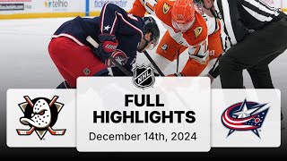 NHL Highlights | Ducks vs. Blue Jackets - December 14, 2024