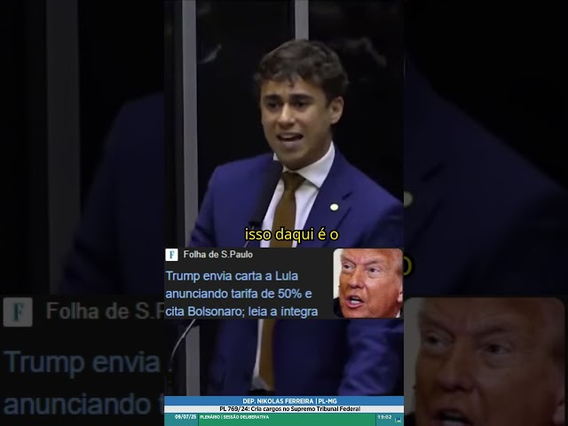 "De quem é a culpa?", diz Nikolas Ferreira após Trump anunciar tarifa de 50% para o Brasil