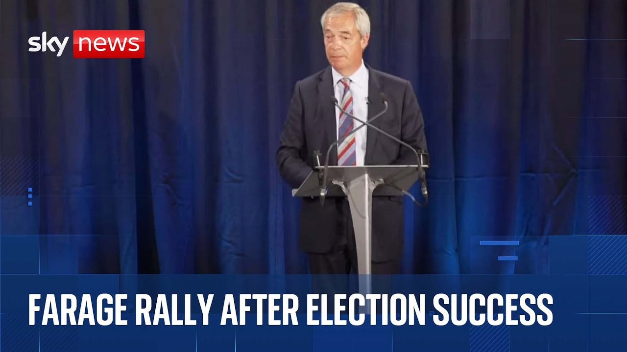 'Today marks the end of two-party politics' - Farage holds rally as Reform surge to election wins