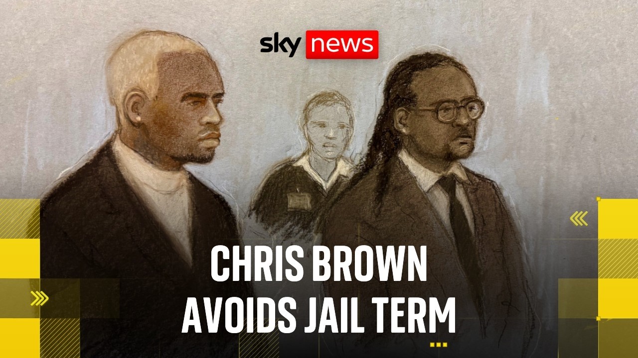 Why was Chris Brown on trial in the UK and how has he avoided jail time?