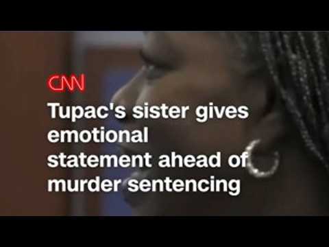 Tupac's sister <strong>gives</strong> emotional statement