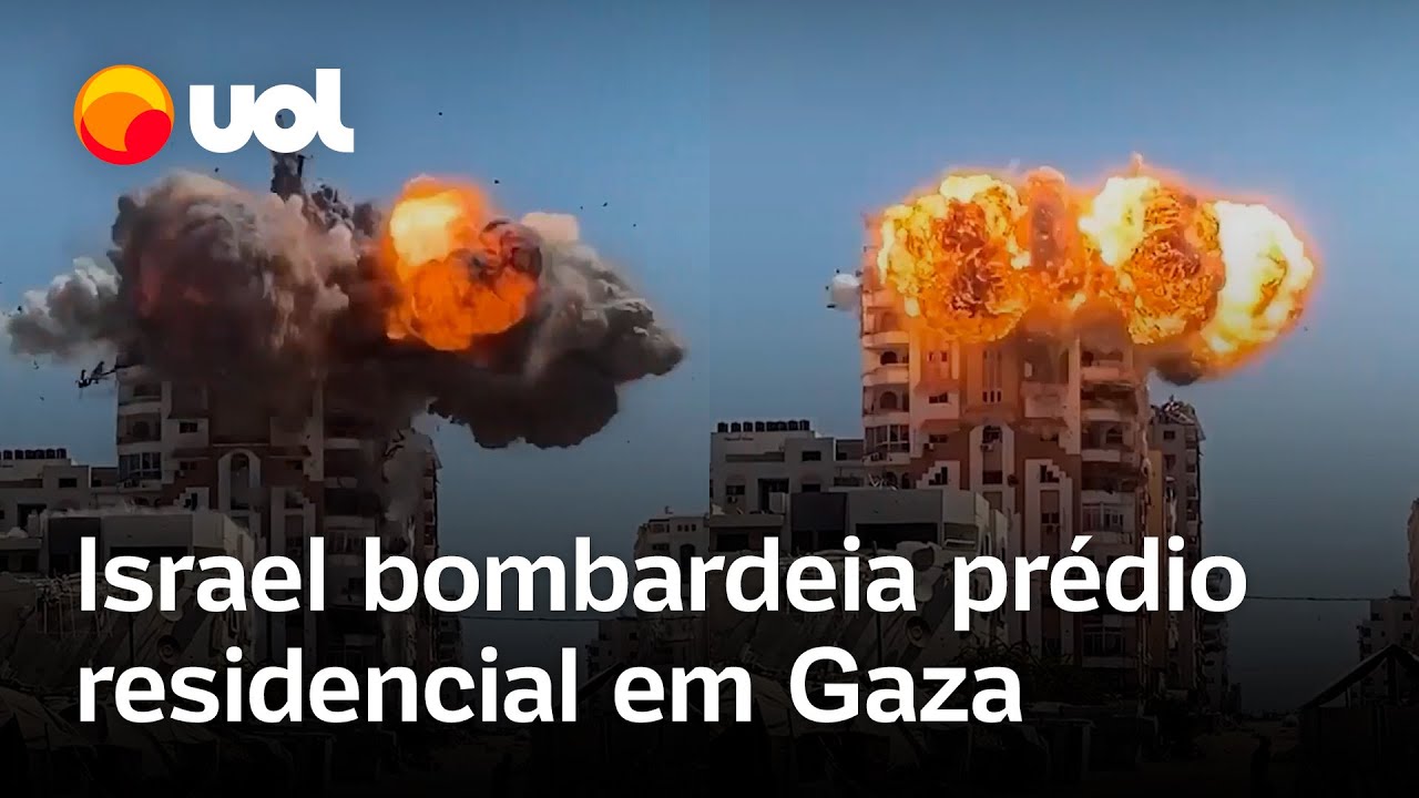 Israel bombardeia prédio residencial em Gaza vídeo mostra míssil atingindo arranha céu
