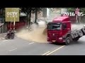 Caught On Camera : Motorcyclist in narrow escape as truck overturns