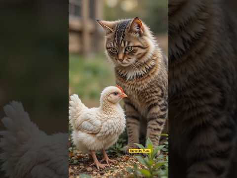 Cute Cat Helping Hen ❤️🥰 #cats #catvideos #catlovers #meow #catshorts #shorts #virals