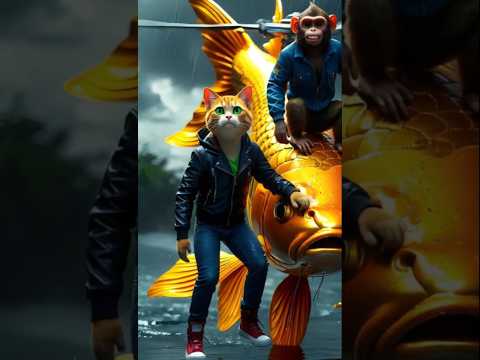 "Epic Chase. Orange Cat & Monkey Hunt the Flying Golden Fish"