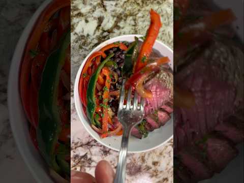 Dry Brined Sirloin W/ Black Beans and Fajitas