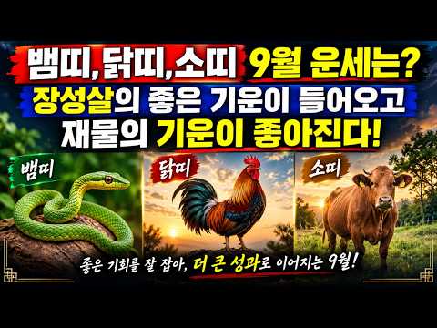 9월 <strong>정유</strong>(丁酉)월에 뱀,닭,소띠 (巳酉丑)들은 장성살과 자형살이 들어 오고 날아 오르는 달이다.
