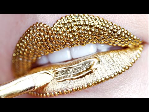 Makeup Tutorial Step by Step Using Gold Pigment & Studs | Lip Art Extended Edition