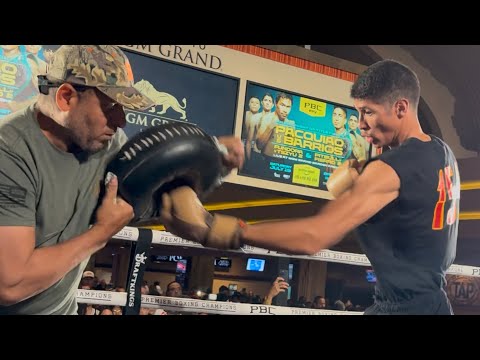 SEBASTIAN FUNDORA WHIPS CRACKING POWER SHOTS FOR TIM TSZYU REMATCH AT FIGHT WEEK MEDIA WORKOUT