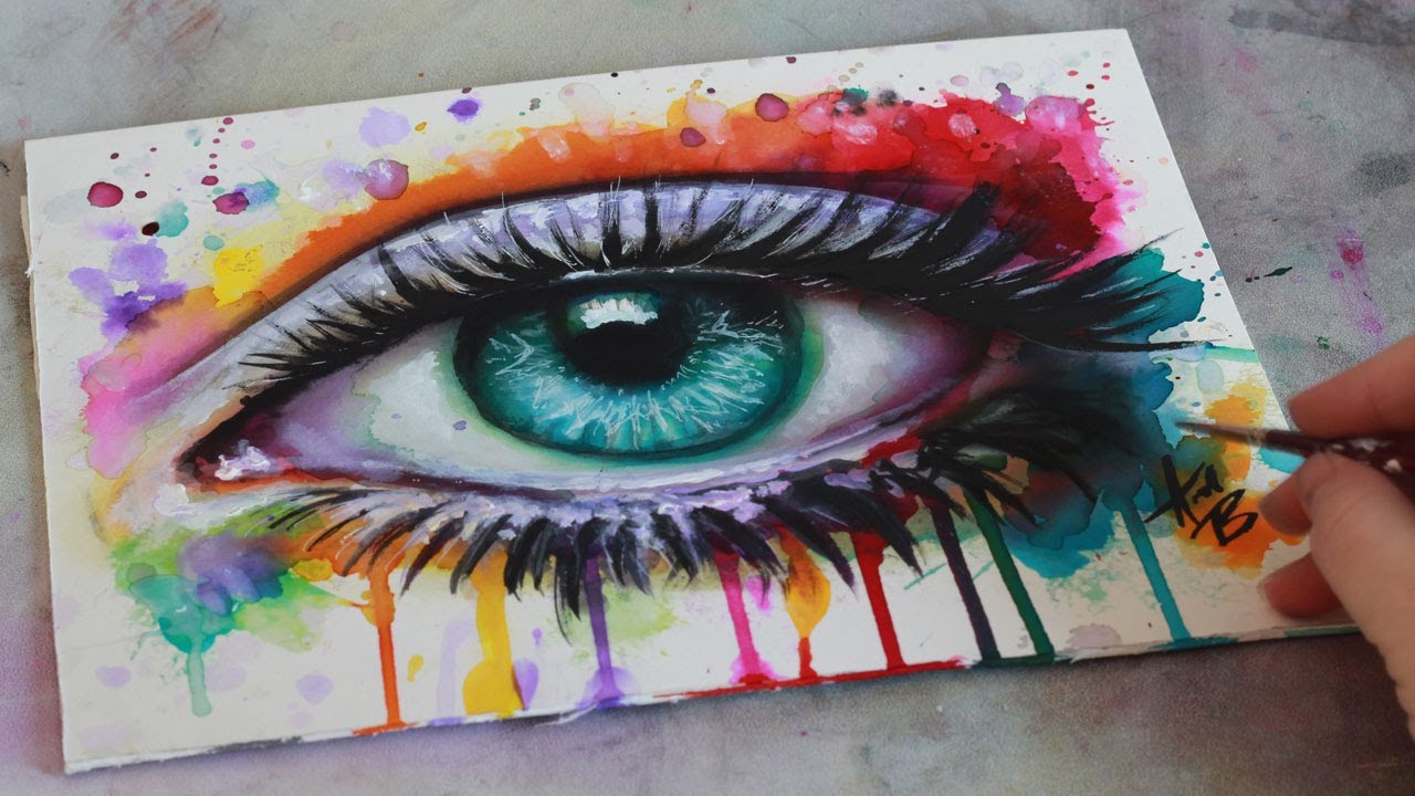 SPEED PAINTING Mixed Media Surreal Abstract Eye Watercolor and Acrylic