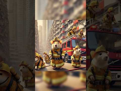 Adorable mice dressed as firefighters stand in front of a fire truck 🚒 #viral #animals #respect