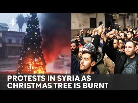 Hundred protests in Syria after Christmas tree set alight