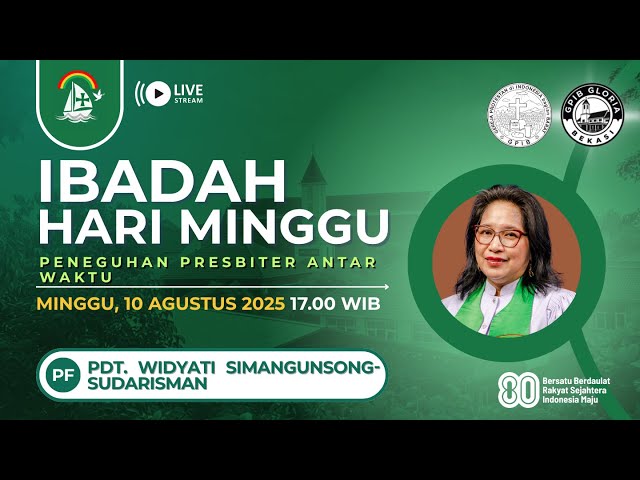 IBADAH MINGGU IX SESUDAH PENTAKOSTA
& PENEGUHAN PRESBITER ANTAR WAKTU

Minggu, 10 AGUSTUS 2025 Pkl. 17.00 WIB
Gereja Protestan di Indonesia bagian Barat (GPIB)
Jemaat “GLORIA” di Bekasi

Bacaan Alkitab : YOHANES 8 : 1 - 11 

Pelayan Firman :
Pdt. Widyati Simangunson-Sudarisman

=======================================
=======================================

Social Media GPIB Gloria Bekasi (Follow/Like)
+ https://instagram.com/gpibgloria​​
+ https://facebook.com/gpibgloria​​

Website
https://gpibgloria.or.id