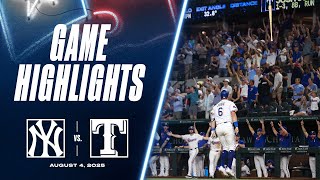 Yankees vs. Rangers Game Highlights (8/4/25) | MLB Highlights