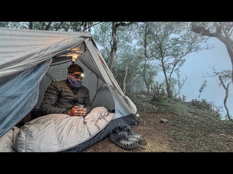 ONE NIGHT ALONE IN THE RAINY MOUNTAIN FOREST • SOLO CAMPING ASMR