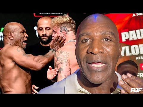 EVANDER HOLYFIELD SECONDS AFTER MIKE TYSON SLAPS JAKE PAUL AT WEIGH IN