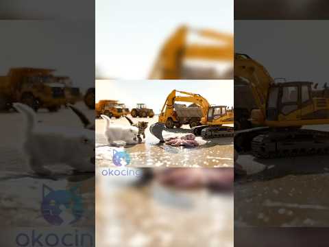 Tiny Kittens Shocked as Excavator Lifts a Giant Octopus! 🐾🐙⚡ #asmrkittens