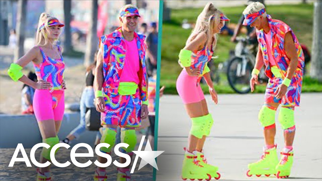 Margot Robbie & Ryan Gosling Are All Smiles On Roller Skates While Filming 'Barbie'
