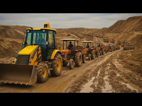 New JCB 3DX Xpert Mud Loading With Mahindra & New Holland Tractor | Real Worksite Action📍