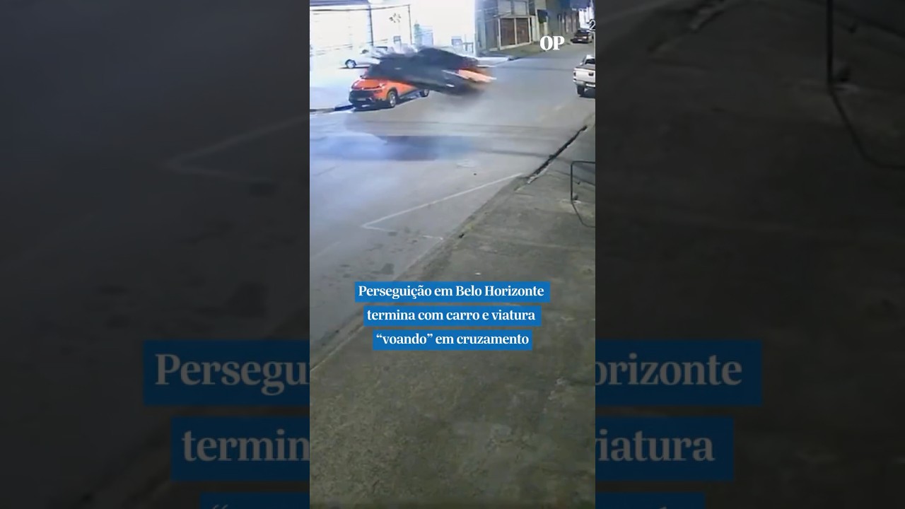 Perseguição em Belo Horizonte termina com carro e viatura voando em cruzamento