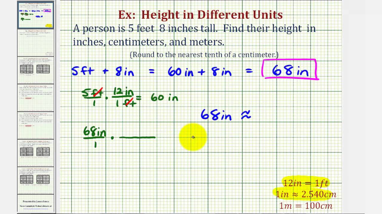 Ex Convert Height In Feet And Inches To Inches Centimeters And 