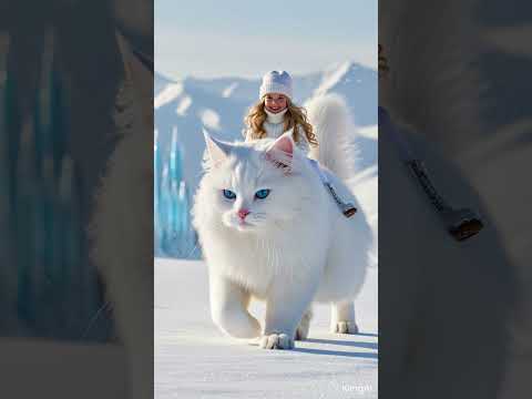 Beautiful cat and girl in snow ❄️ 😍 ❤️ #shorts