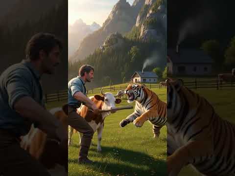 Brave Farmer Fights Off Tiger to Save His Cow #BraveFarmer #TigerAttack #CowRescue #wildlifefight