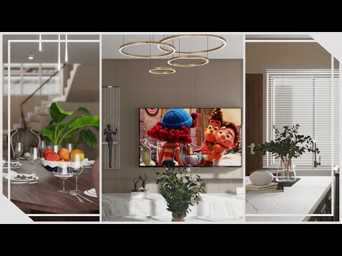 Kitchen & Living Room 3D Interior Design | Layout 8.6 x 8.2 m | Design No.16