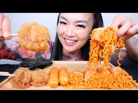 NOODLE WRAP KIMCHI + JELLY FISH (ASMR EATING SOUNDS) LIGHT WHISPERS | SAS-ASMR