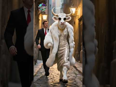 Impossible Worlds: Gator in Orange Dress & Glamorous Cow Strutting the Streets 🐊🐄✨