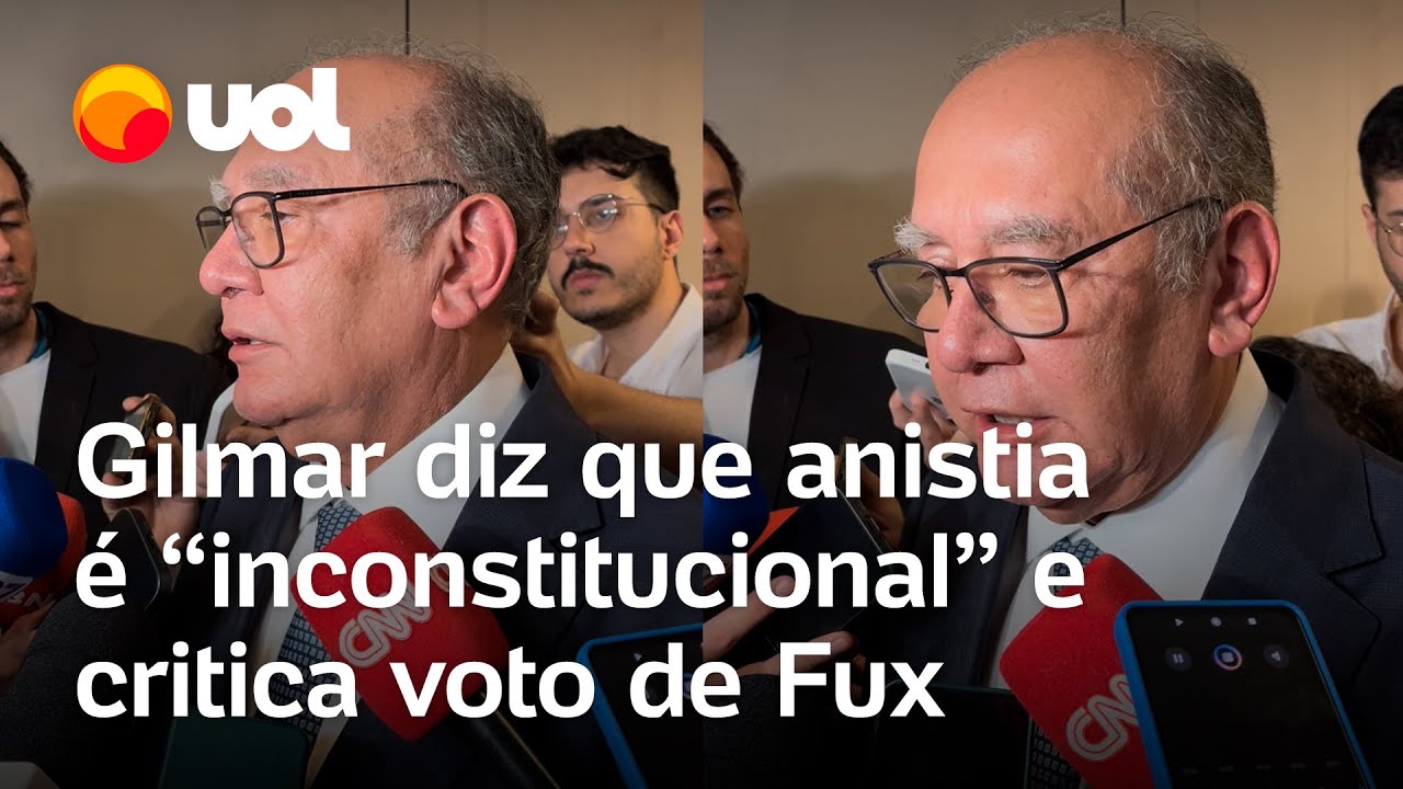 Gilmar critica voto de Fux e diz que anistia é ‘inconstitucional’