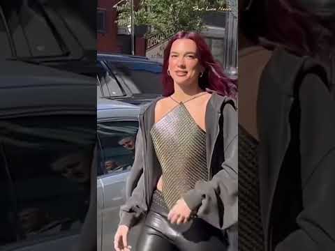 "Dua Lipa" Spotted in a studded top and leather pants while shooting content in NYC #dualipa