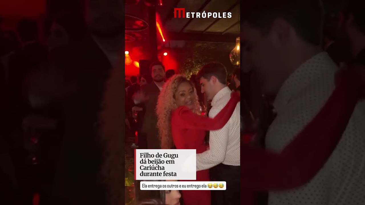 Filho de Gugu dá beijão em Cariúcha durante festa