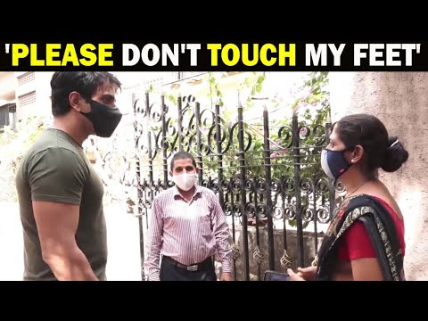 Viral video: Lady touches Sonu Sood's feet after tying him Rakhi Viral video: Lady touches Sonu Sood's feet after tying him Rakhi
