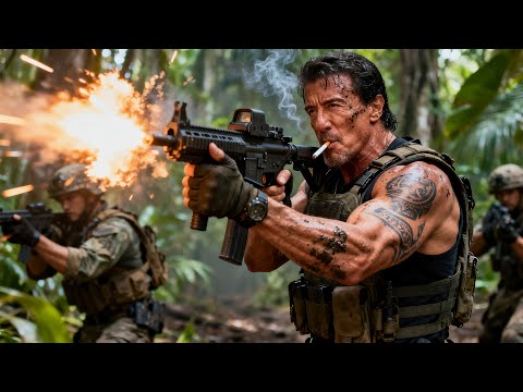 Intense action film: special forces ambush in jungle, destroy terrorist base to rescue ally
