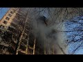 Building burns after Russian strike on Kyiv