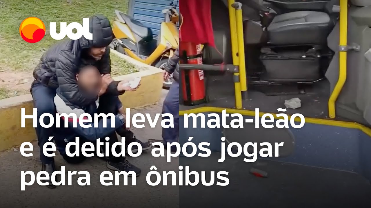 Homem é imobilizado por motorista e levado à delegacia após jogar pedra em ônibus em SP veja vídeo